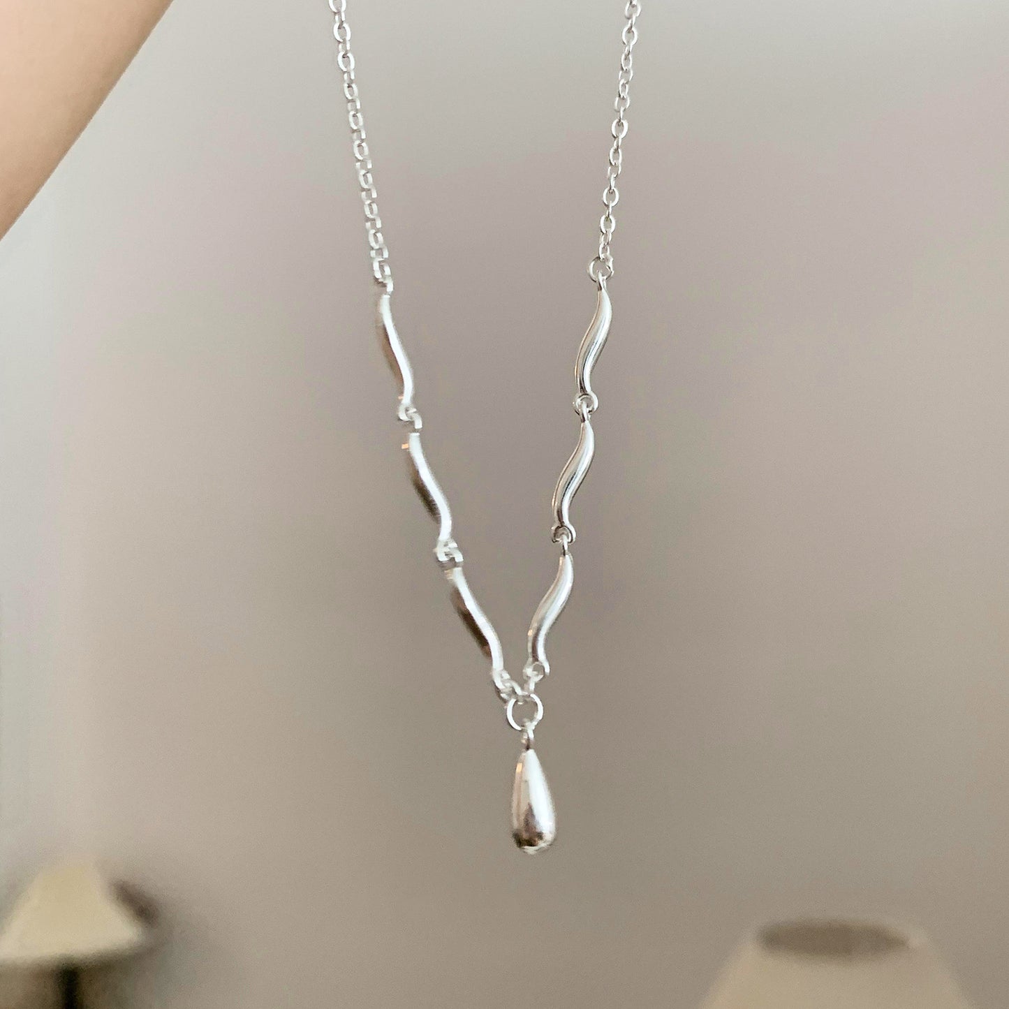 S925 sterling silver drop necklace
