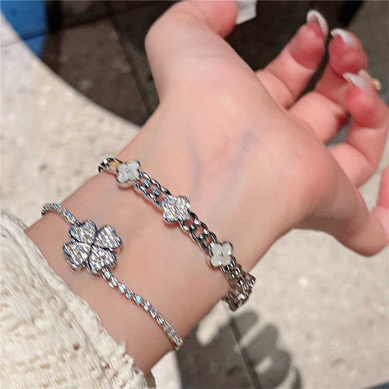 Real gold plated lucky four-leaf clover zircon bracelet