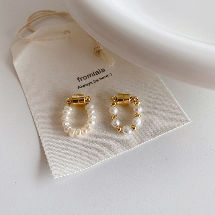 Natural freshwater pearl magnet ear bone clip earrings