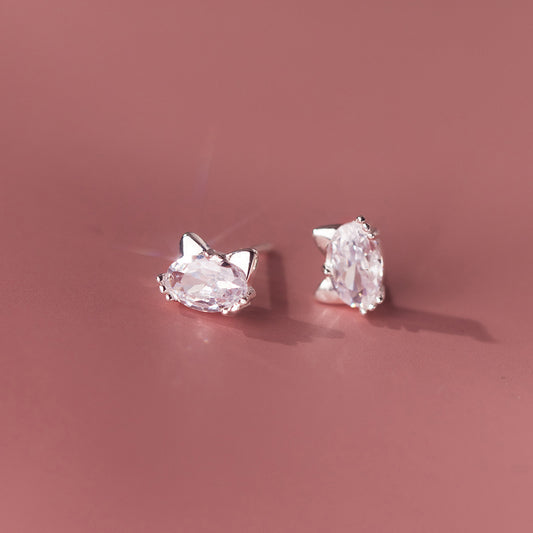 S925 sterling silver single diamond kitten earrings