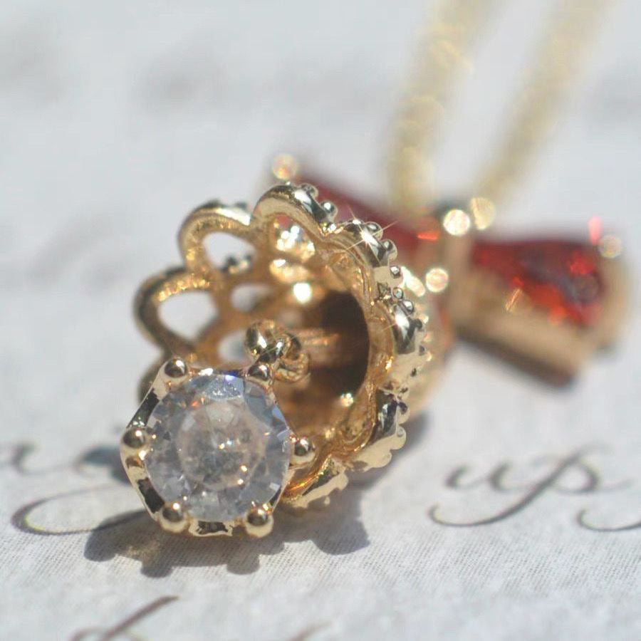 Bell red bow necklace earrings set