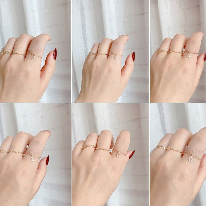 Your Name, S925 Sterling Silver Plated 18K Gold Letter Zircon Chain Ring, Adjustable Name Ring