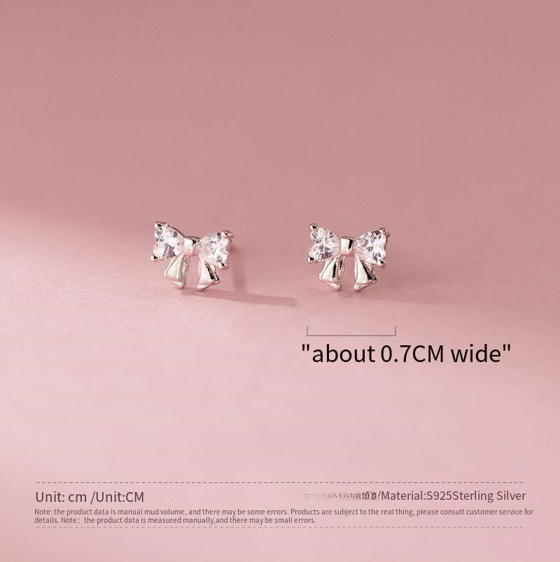 S925 sterling silver studded bow earrings