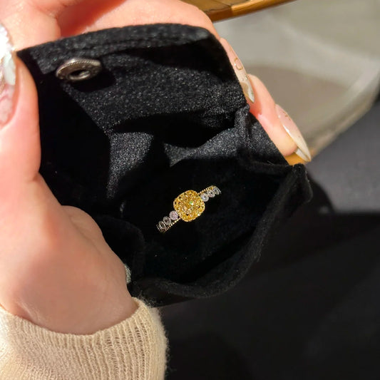 Yellow diamond sugar cube ring adjustable opening