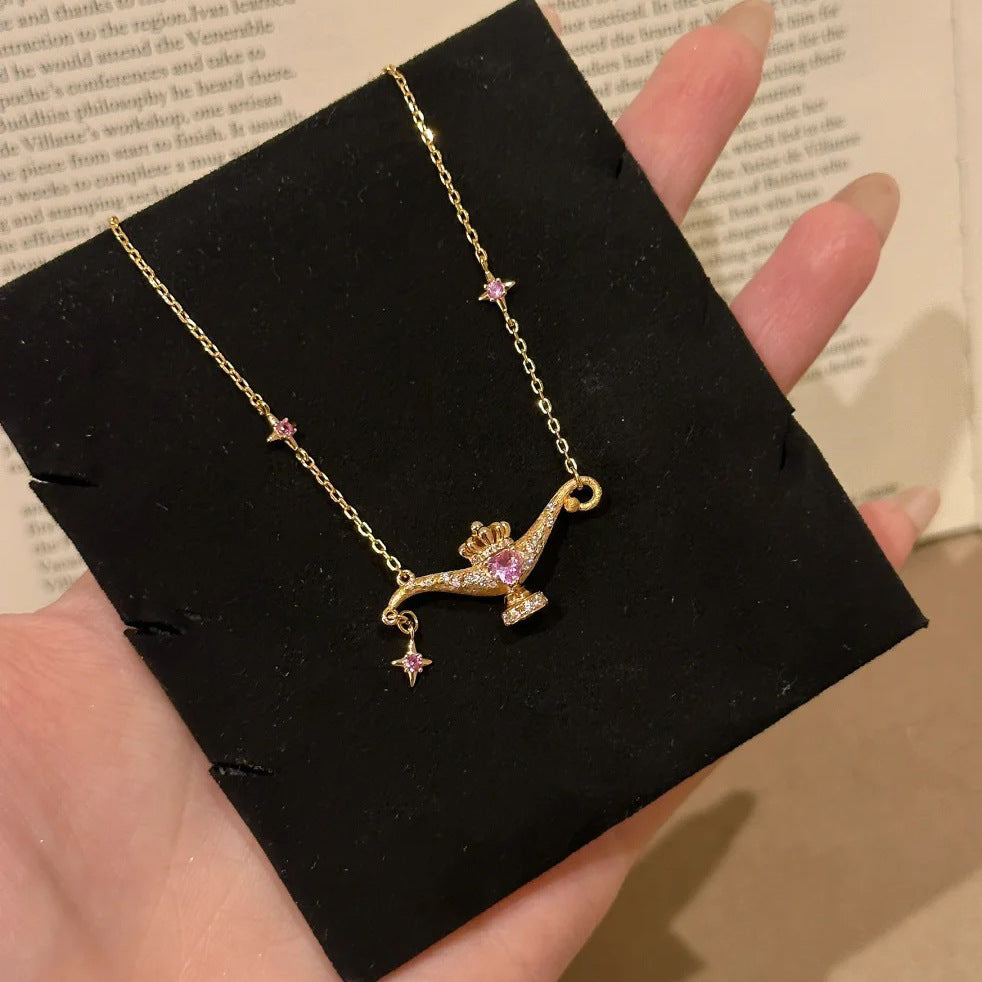 S925 silver-plated 24k gold Aladdin magic lamp necklace