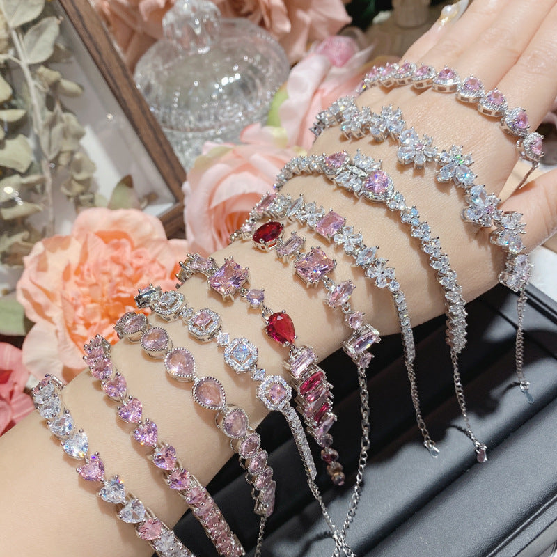 Pink gemstone plated with 18K gold Super Flash full diamond bracelet