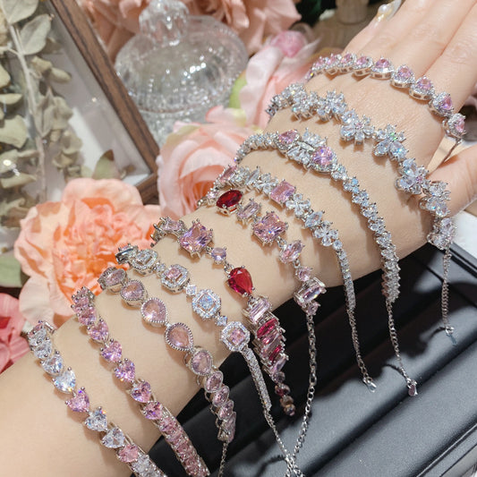 Pink gemstone plated with 18K gold Super Flash full diamond bracelet