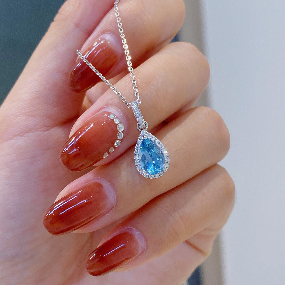 قلادة متدلية من الفضة الإسترلينية S925 على شكل بحر أزرق