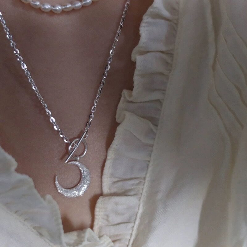 S925 sterling silver glitter moon OT buckle necklace