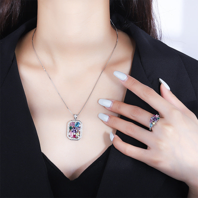 Colored tourmaline necklace ring set