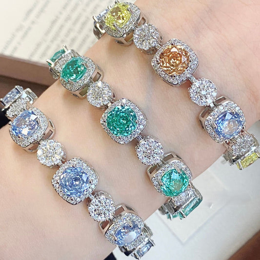 Blue bracelet inlaid with high carbon diamond rose.