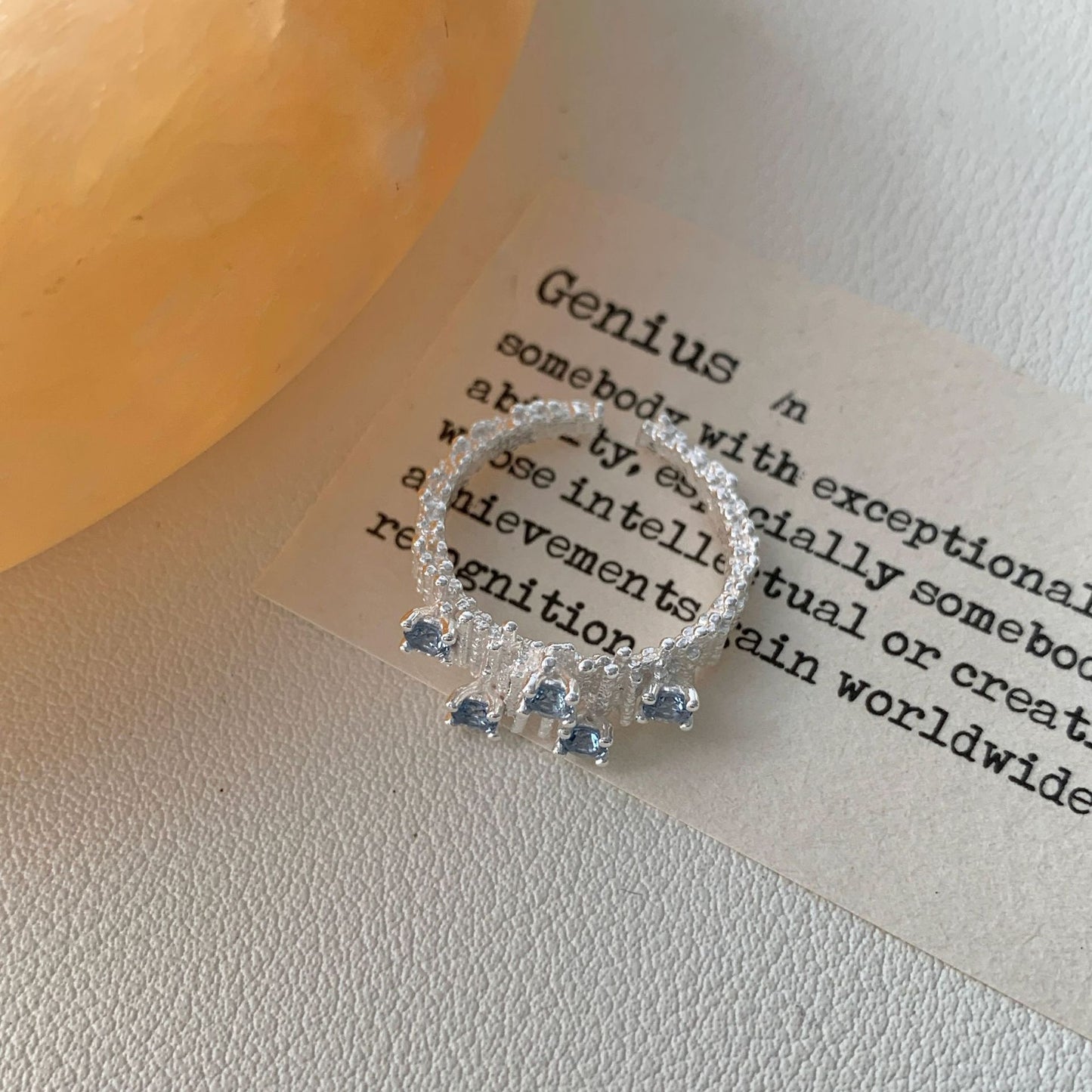 S925 Sterling Silver Irregular Fold Sea Blue Zircon Ring