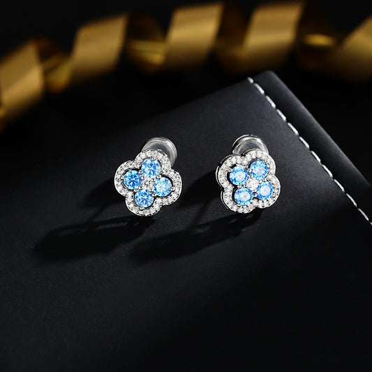 Blue zircon four-leaf clover earrings necklace set