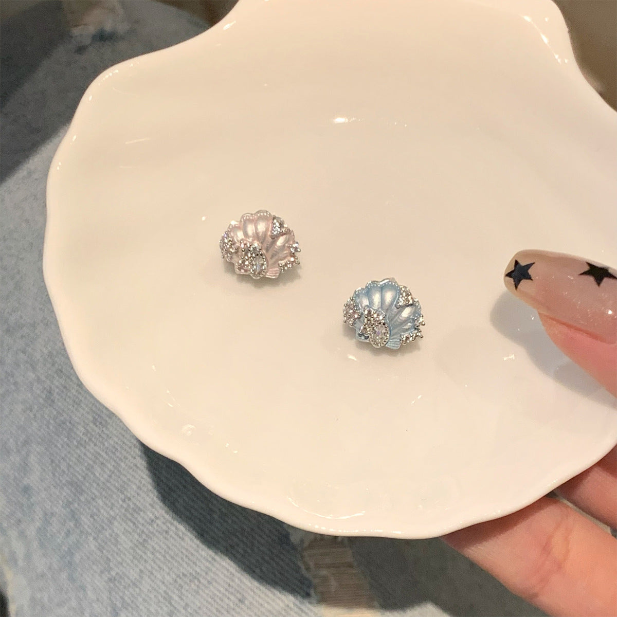 Blue starfish shell earrings