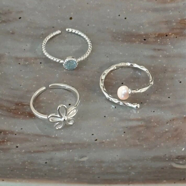 S925 sterling silver freshwater pearl flower ring