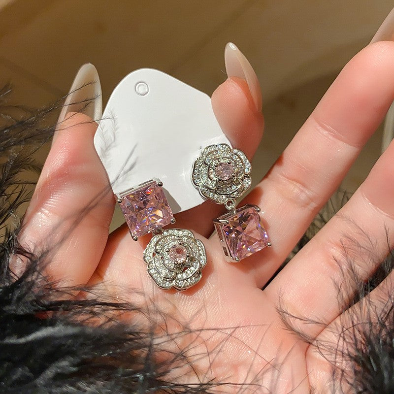 Pink rose cube zircon necklace bracelet earrings set