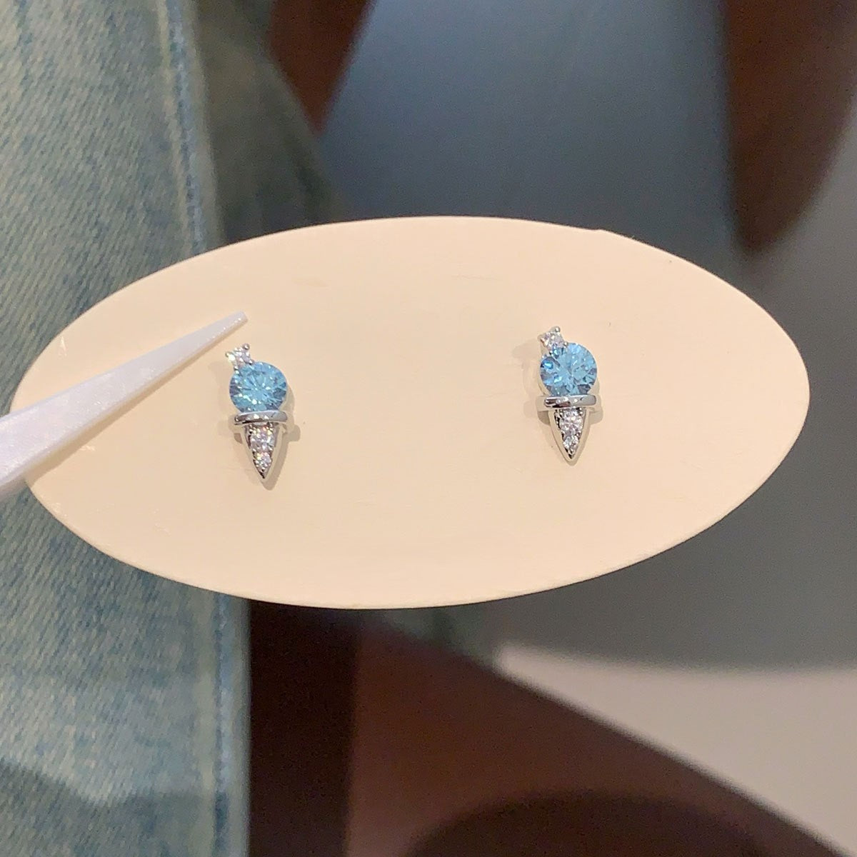 316L titanium steel ice cream zircon earrings plated with gold are not allergic