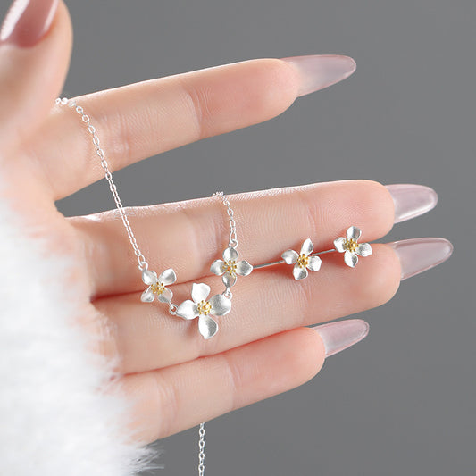 S999 sterling silver gardenia necklace earrings set
