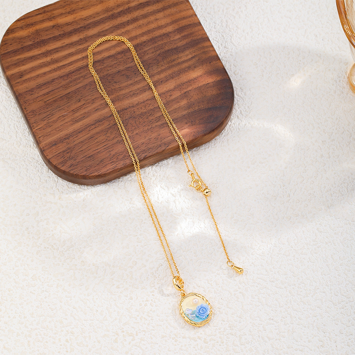 Copper-plated 18k gold oil painting pearl necklace