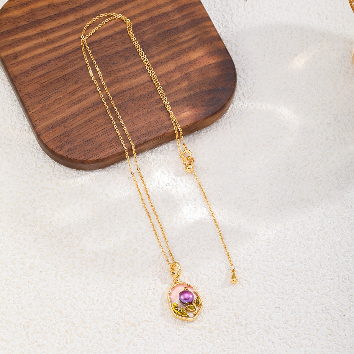 Copper-plated 18k gold oil painting pearl necklace