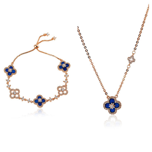 Natural Fritillaria Lucky Clover Bracelet Necklace Set