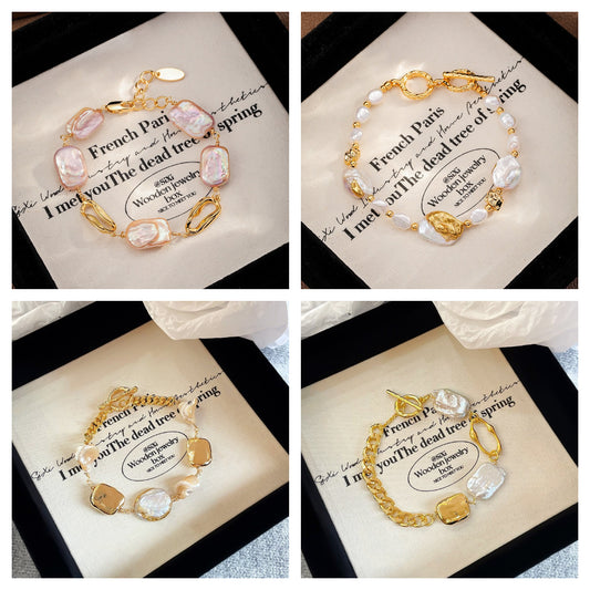 Copper plated 18k gold natural pearl bracelet does not fade.