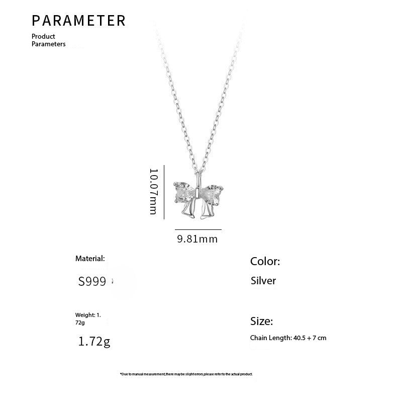 S999 sterling silver zircon bow necklace
