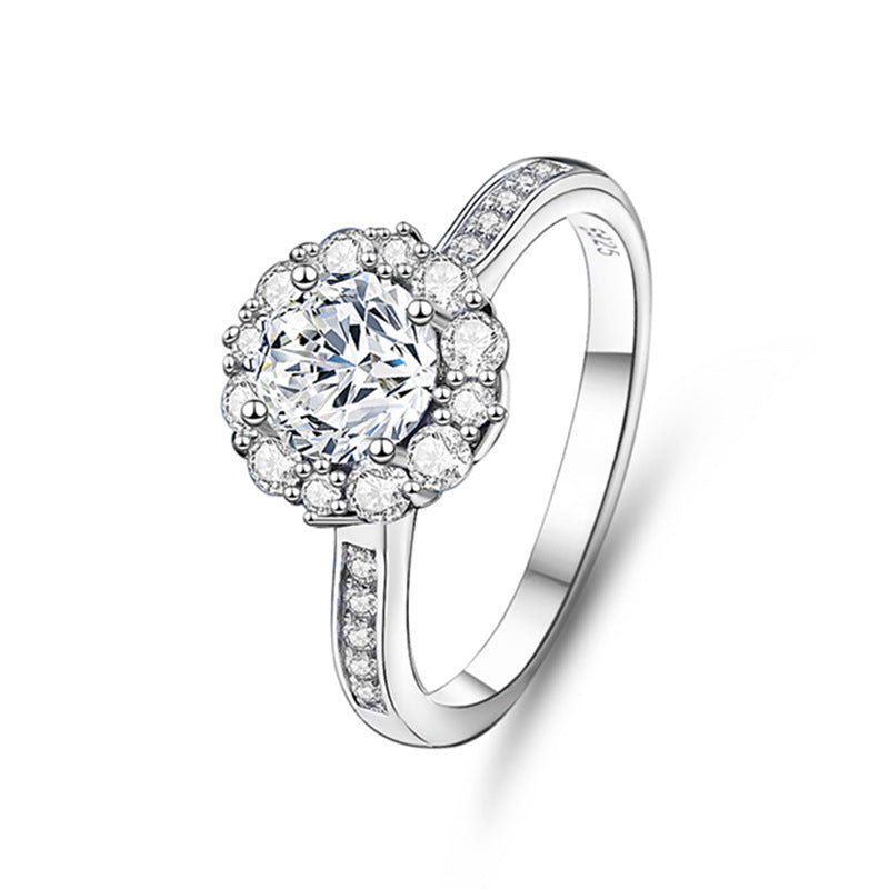 S925 sterling silver one carat moissanite ring