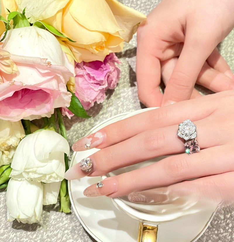 18K gold-plated rose flower gem zircon flash diamond earrings ring necklace set