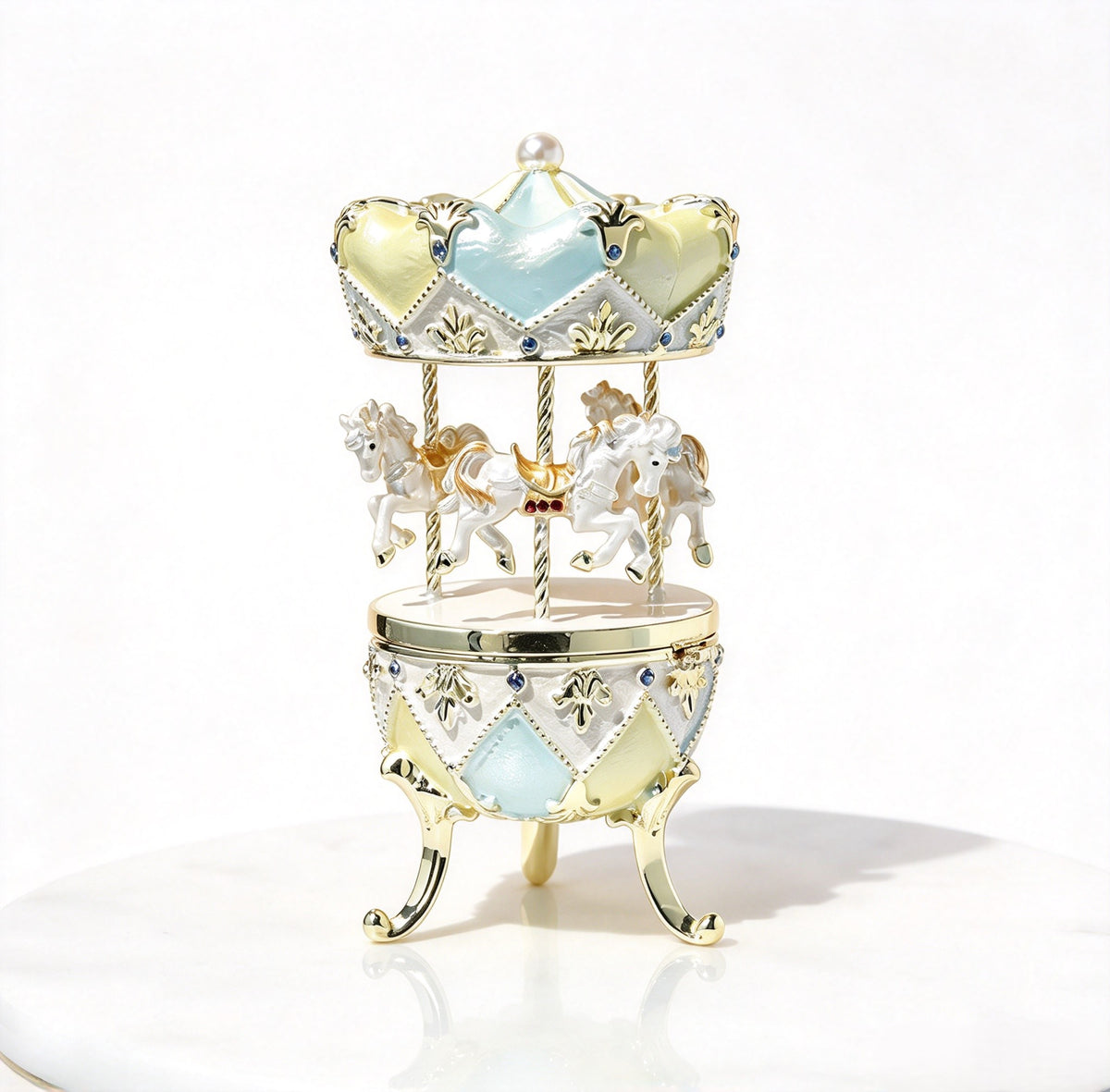 Enamel Carousel Jewelry Box, Proposal Ring Holder, Decorative Trinket Box For Gift