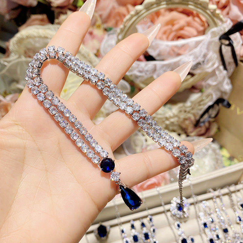 Imitation natural sapphire gold-plated studded ring earrings necklace bracelet