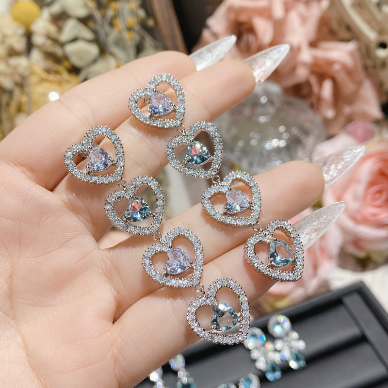 Aquamarine plated 18K gold love bow earrings