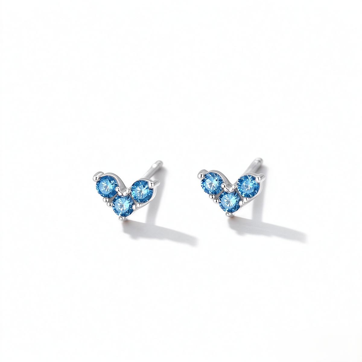 S999 Sterling Silver Blue Zircon V-Shaped Necklace & Stud Earrings