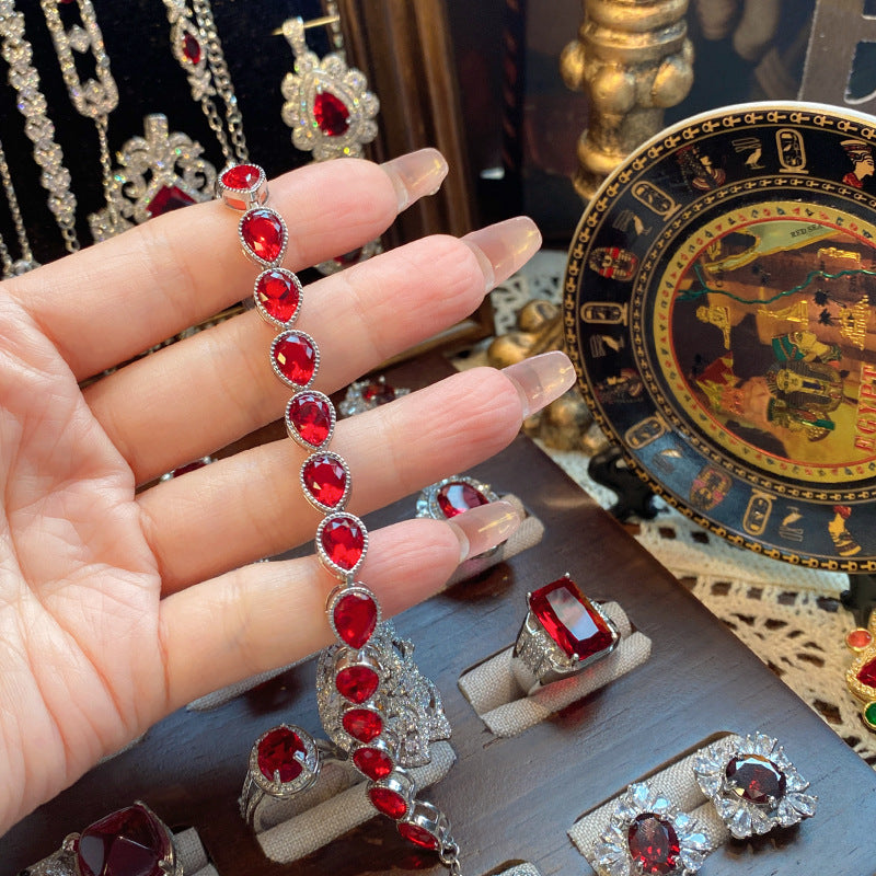 Ruby micro-inlaid copper plated with real gold ring earrings bracelet pendant necklace