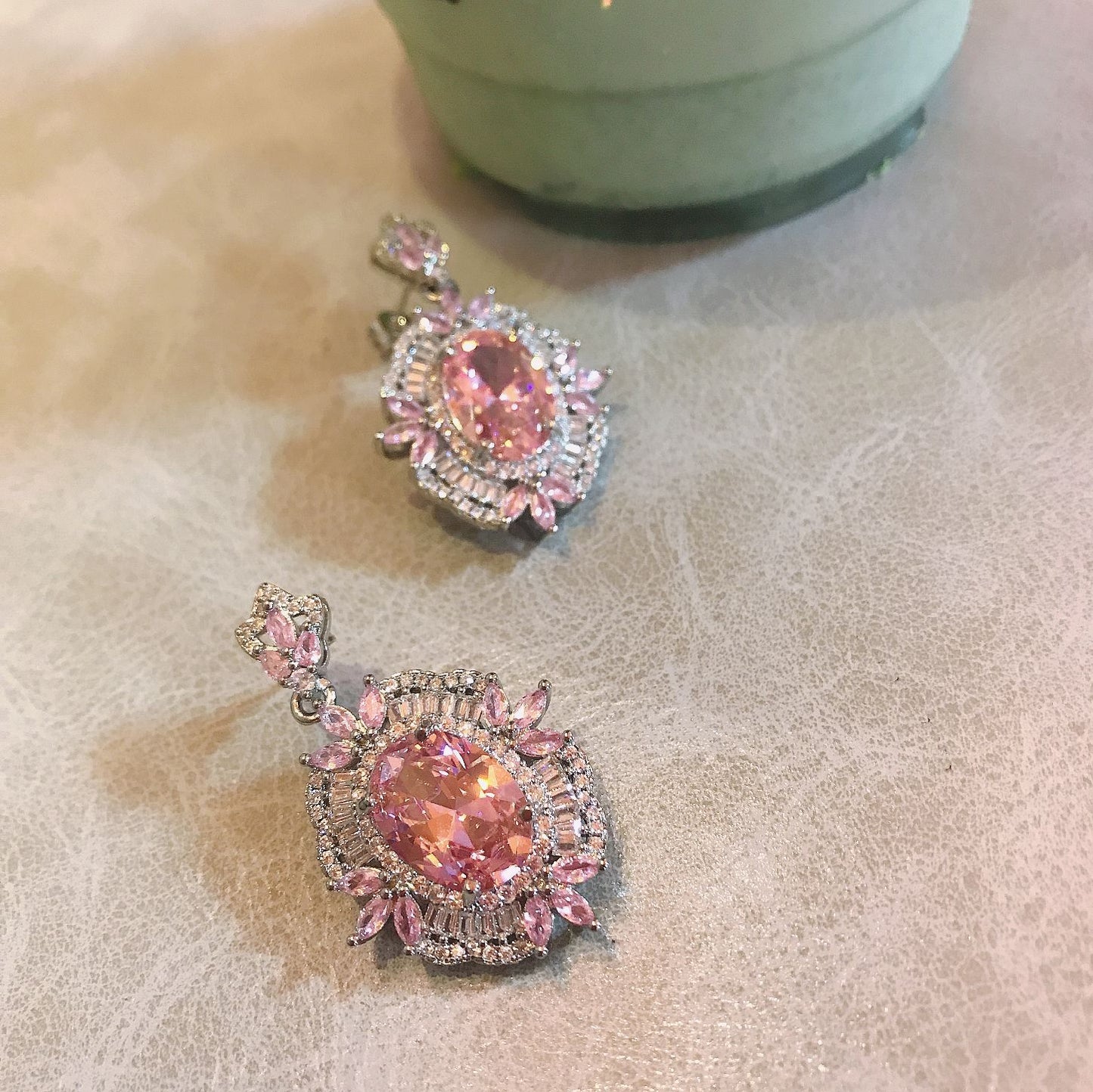 Gold-plated micro-inlaid zirconium diamond ring earrings necklace set