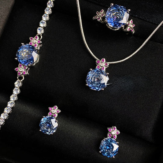 Octagonal rose bracelet necklace earrings ring set