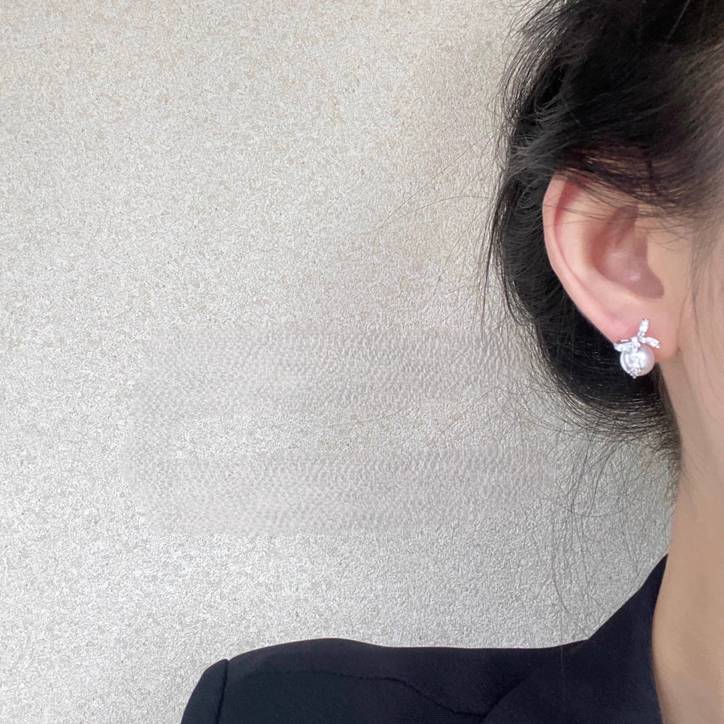 925 silver needle Pearl bow earrings inlaid with zircon