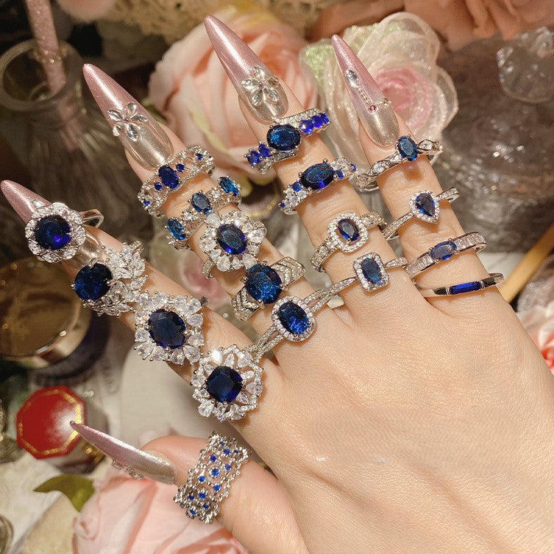 Blue corundum colorful ring