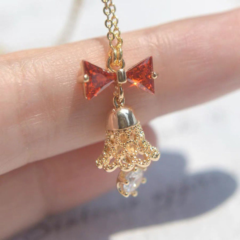 Bell red bow necklace earrings set