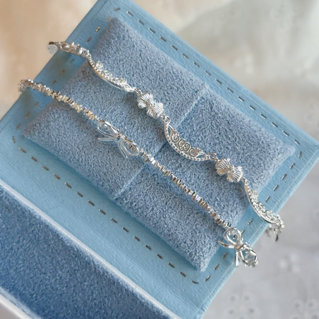 S925 sterling silver bow bracelet