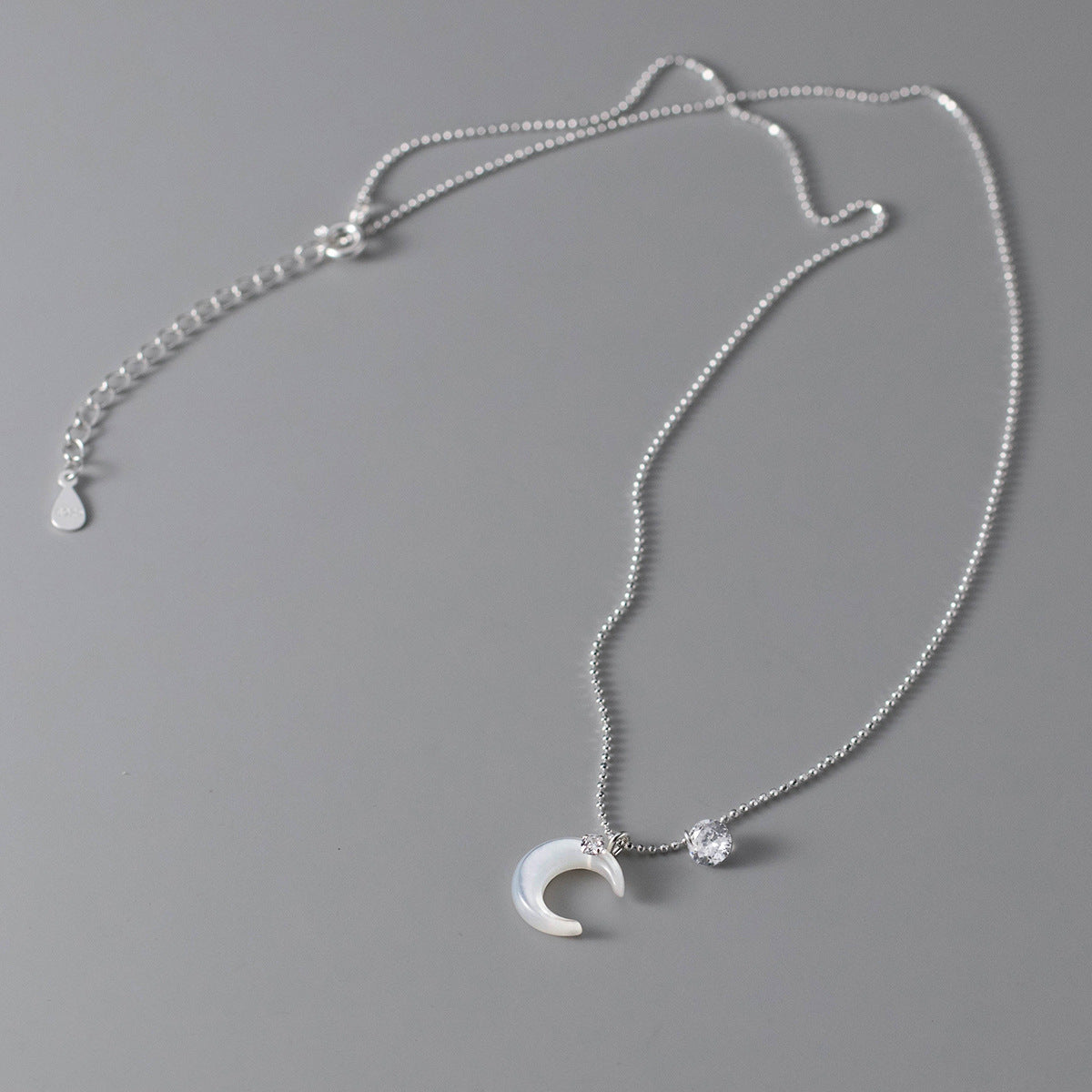 S925 sterling silver white diamond shell moon necklace
