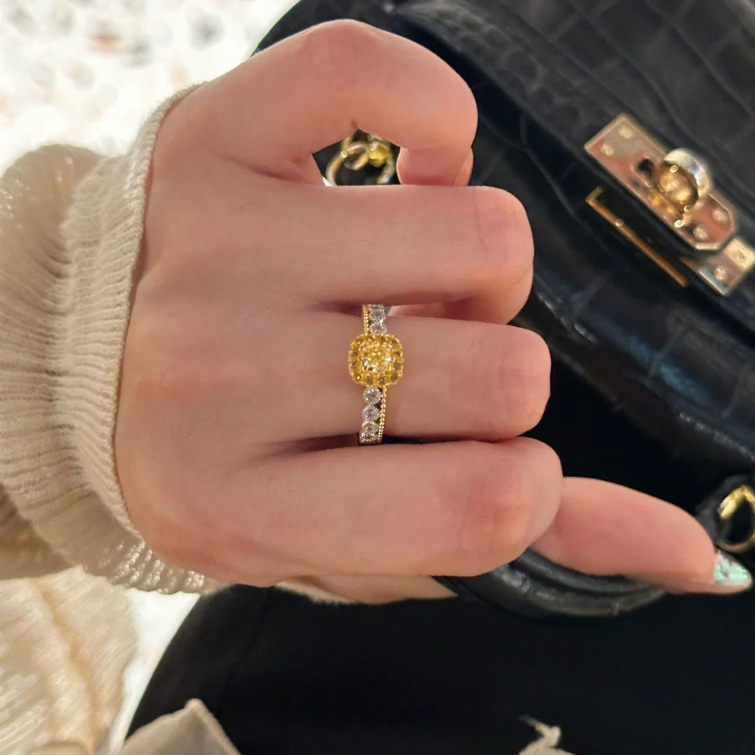 Yellow diamond sugar cube ring adjustable opening