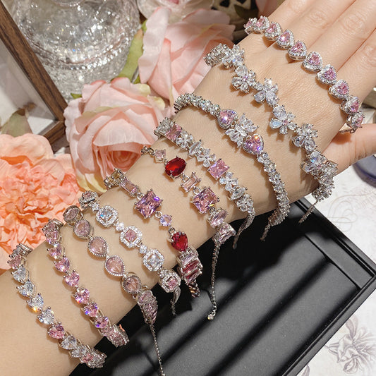 Pink gemstone plated with 18K gold Super Flash full diamond bracelet