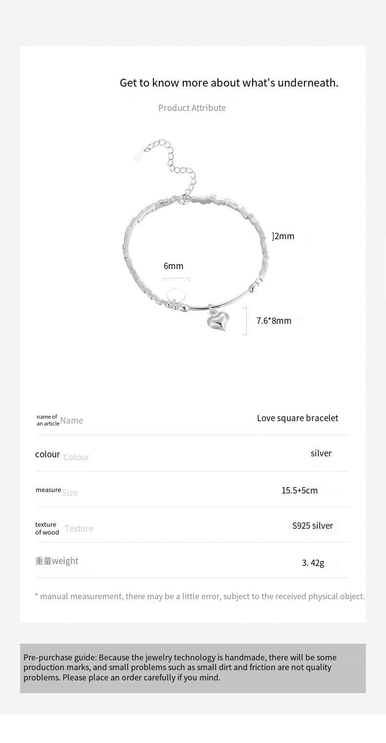 S925 sterling silver cube broken silver love bracelet