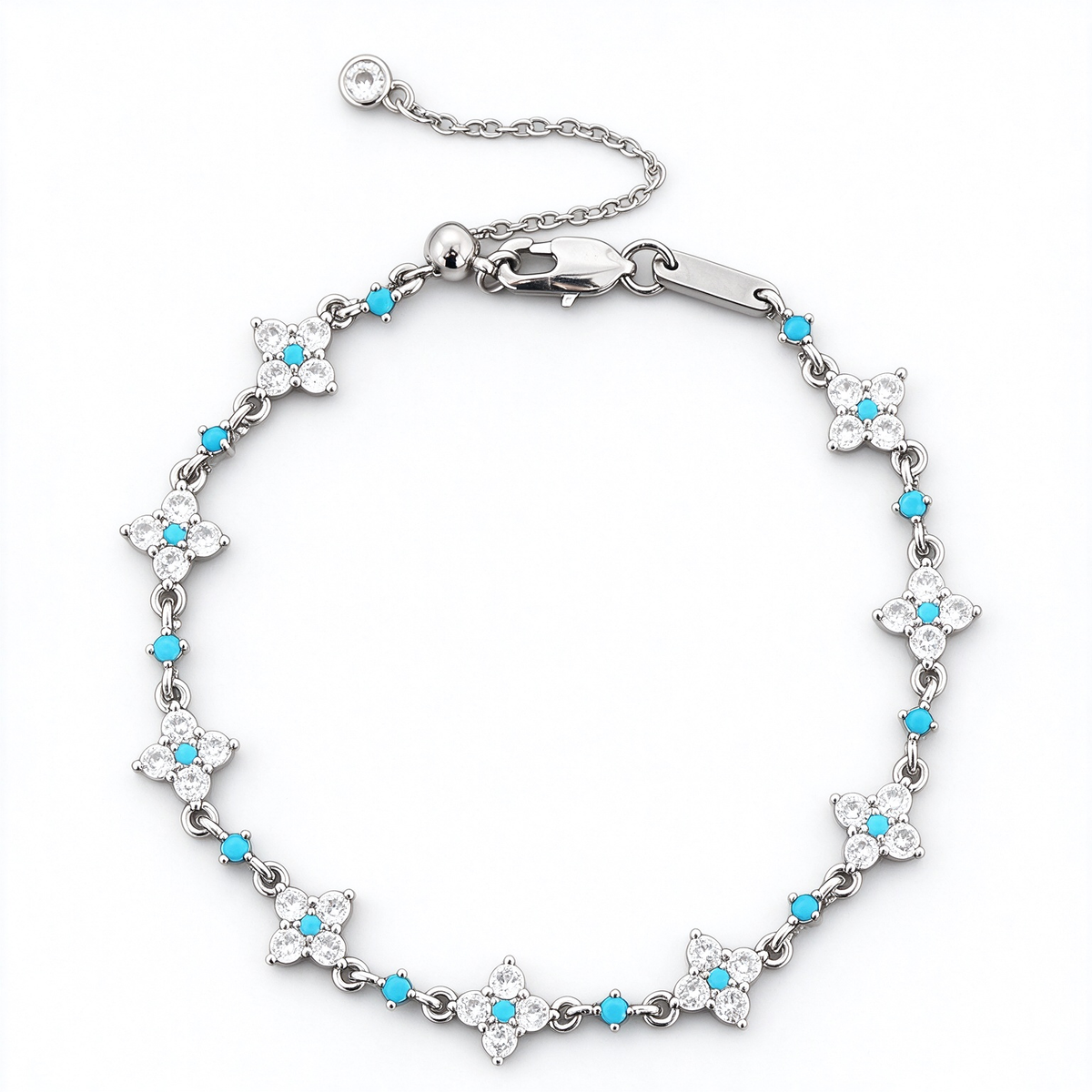 Blue Tone Pave Clover Flower Bracelet