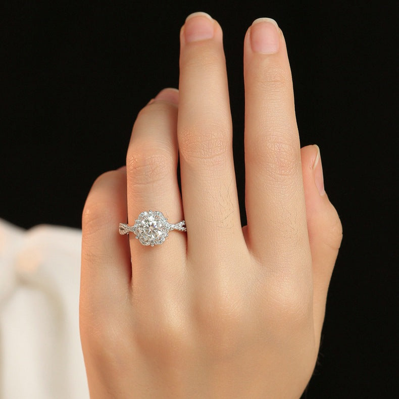 S925 silver one carat D color Mosan diamond ring