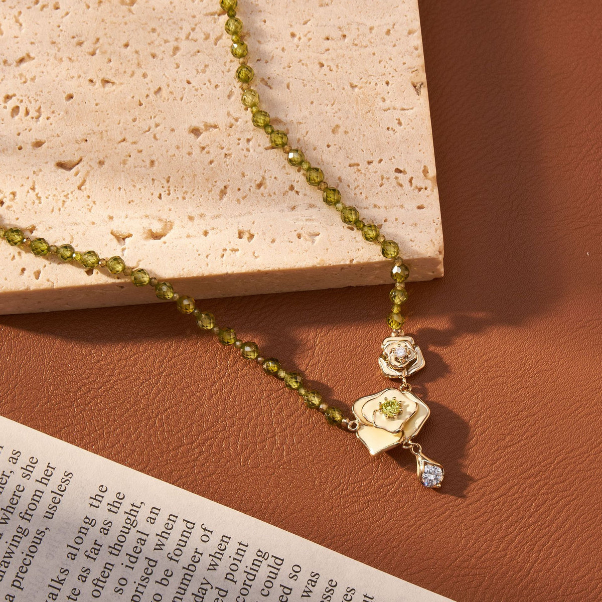 Camellia Rose Dewdrop Zircon Necklace & Earrings