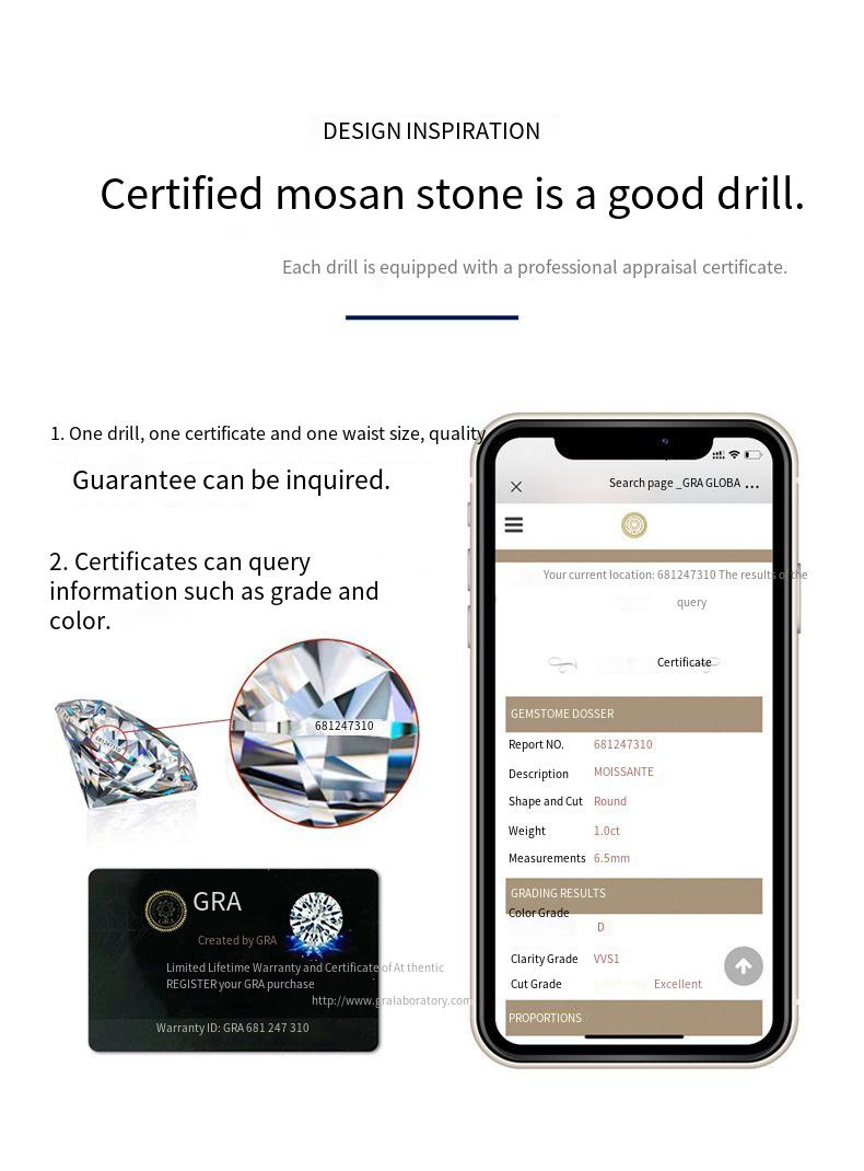 S925 silver one carat D color Mosan diamond ring