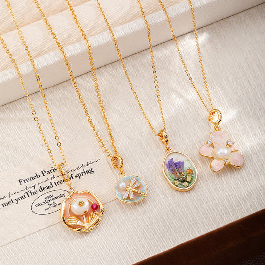 Copper-plated 18k gold oil painting pearl necklace