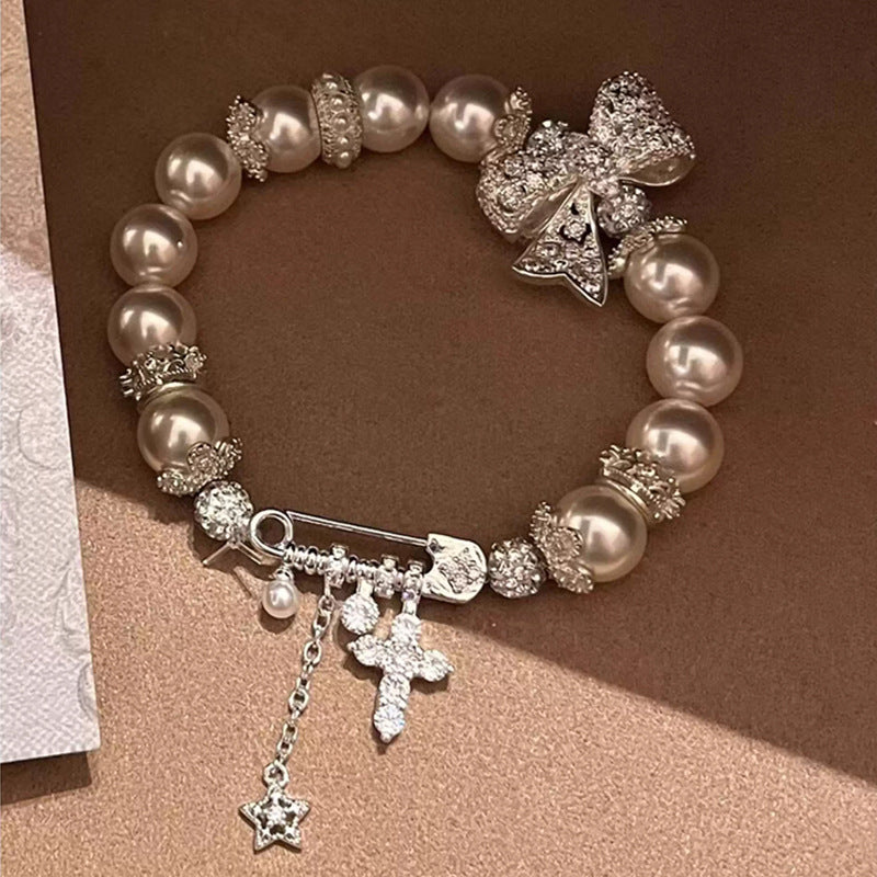 Pearl zircon bow bracelet